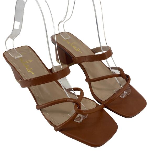 Lulus Shoes - Lulus Leylia Women 9 Tan faux leather slip on block heel strappy sandals